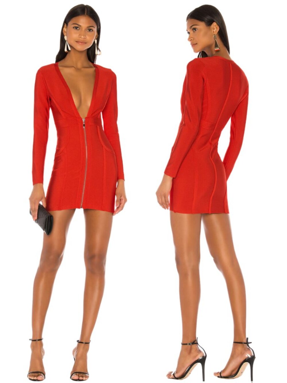 Superdown Brynn Zip Front Dress Women's Medium Red Bandage Mini Clubwear Party
